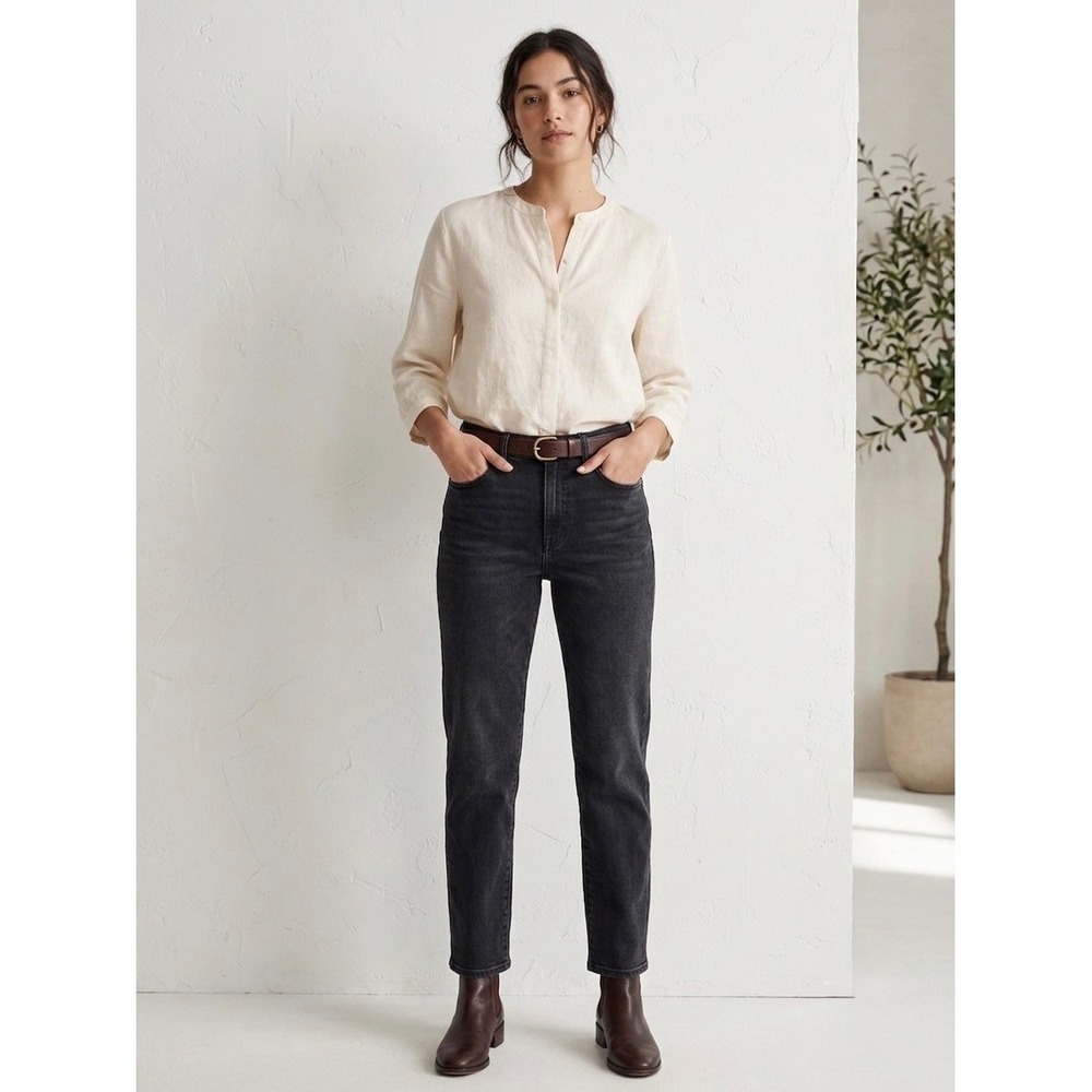 Madewell Classic Straight Jeans High Rise Faded Black Lunar Wash Size 27